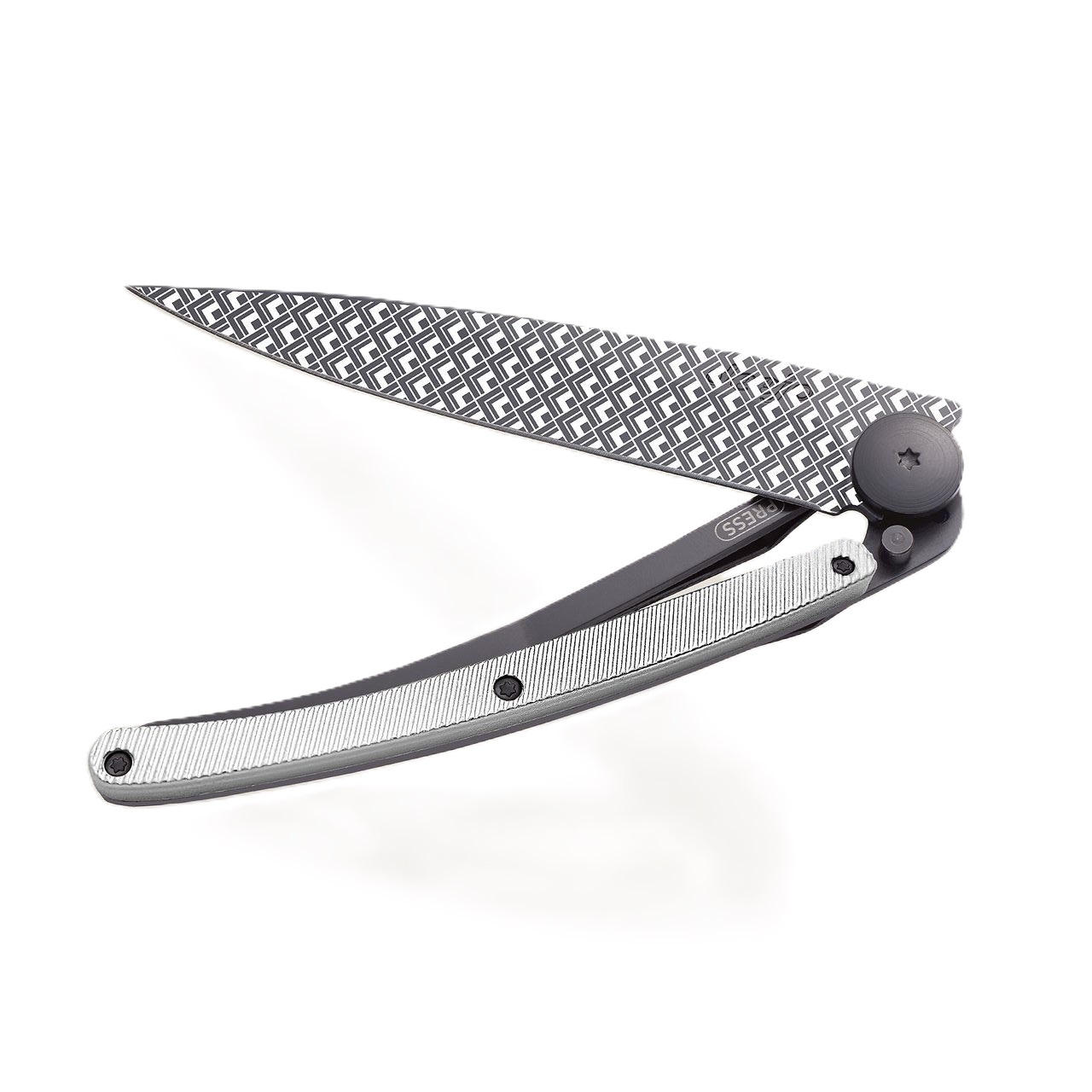 Deejo Klappmesser - Quadratic hellgrau Aluminium 37g